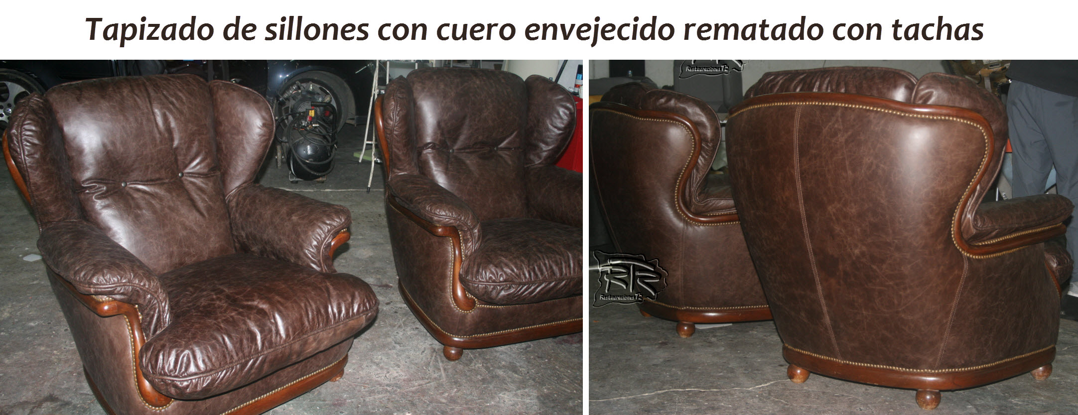 Sillón tapizado con cuero envejecido Sillón tapizado con cuero envejecido